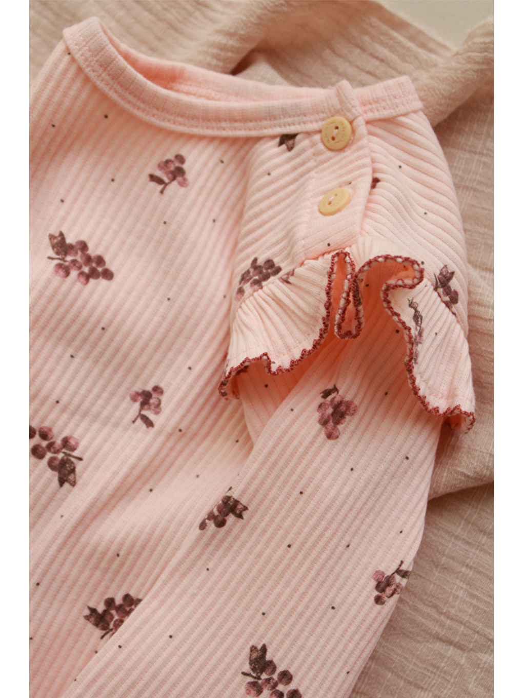 Pembe Üzüm Baskılı Fırfırlı Kaşkorse Bebek Üst-2