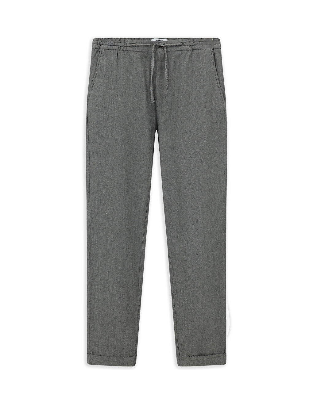 Gri Slim Fit Dar Kesim Desenli Beli Lastikli İpli Elastanlı Pantolon-5