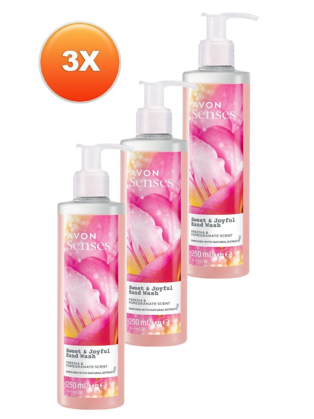 AVON Senses Sweat & Joyful Frezya ve Nar Kokulu Sıvı El Sabunu 250 Ml. Üçlü Set - 1