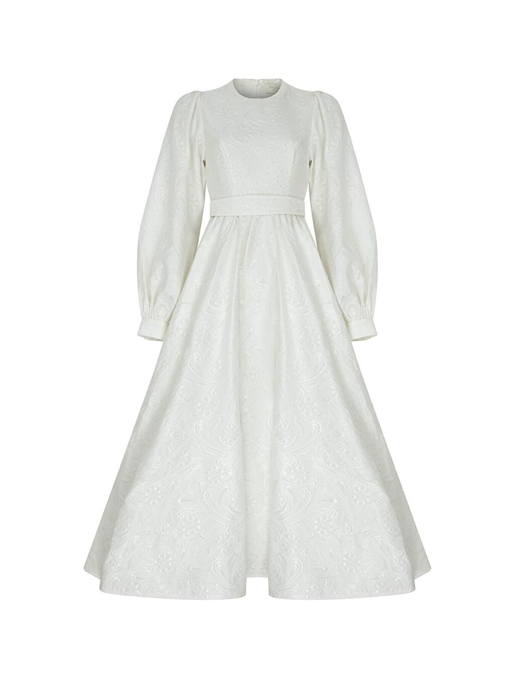 Jakarlı Kabarık Abiye Elbise Ekru
