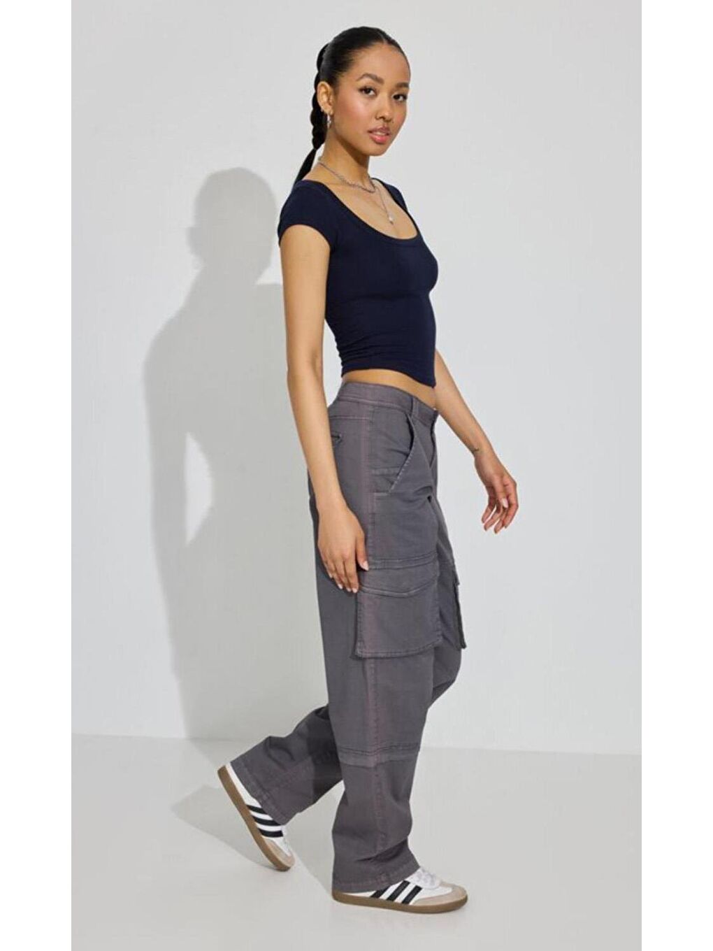 Lacivert Geniş Yaka Kadın Tişört Mg2341-3