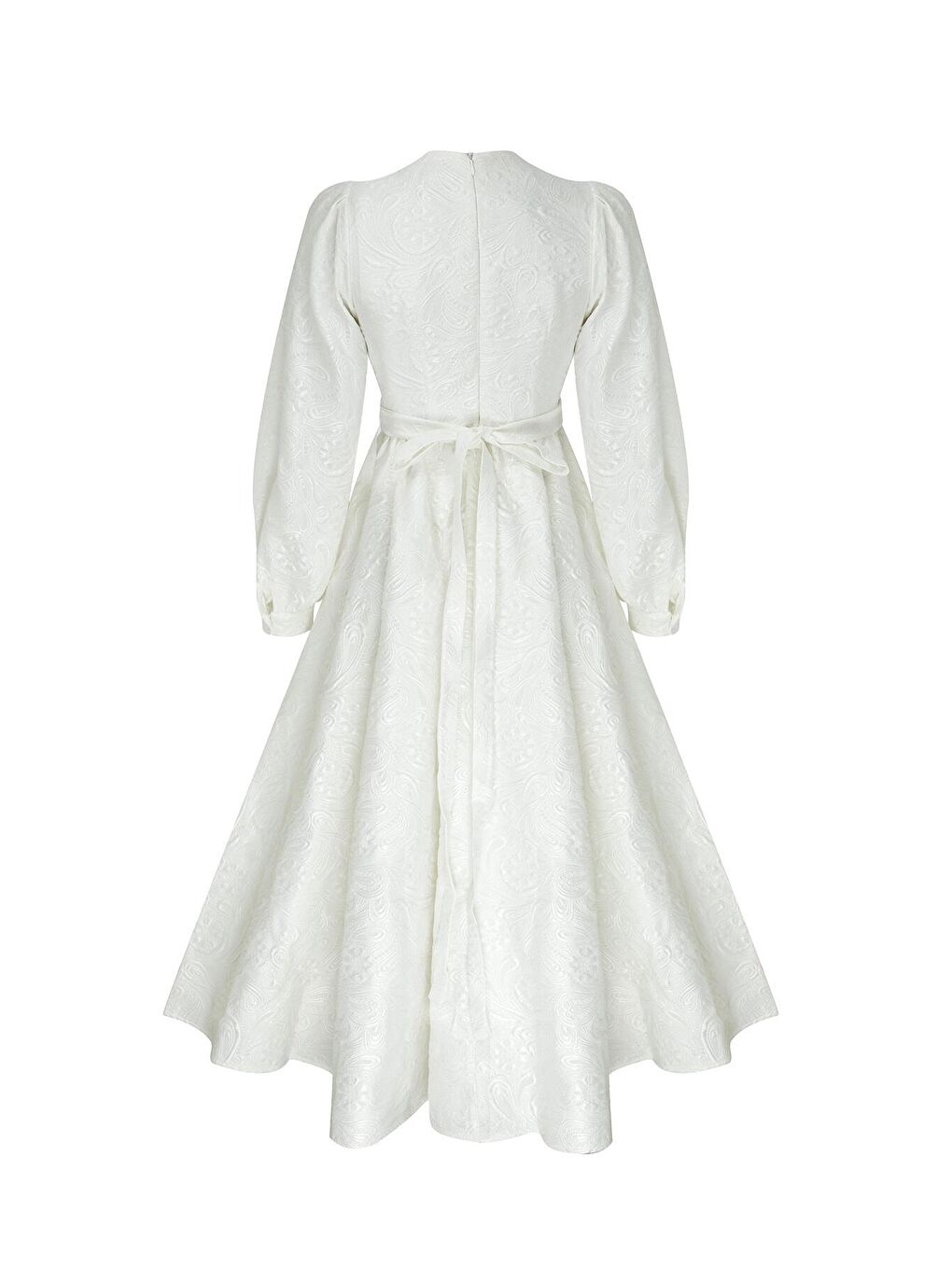 Jakarlı Kabarık Abiye Elbise Ekru-1