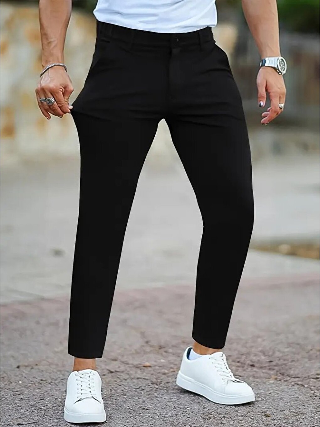 Siyah Erkek Cepli Slimfit Atlas Pantolon