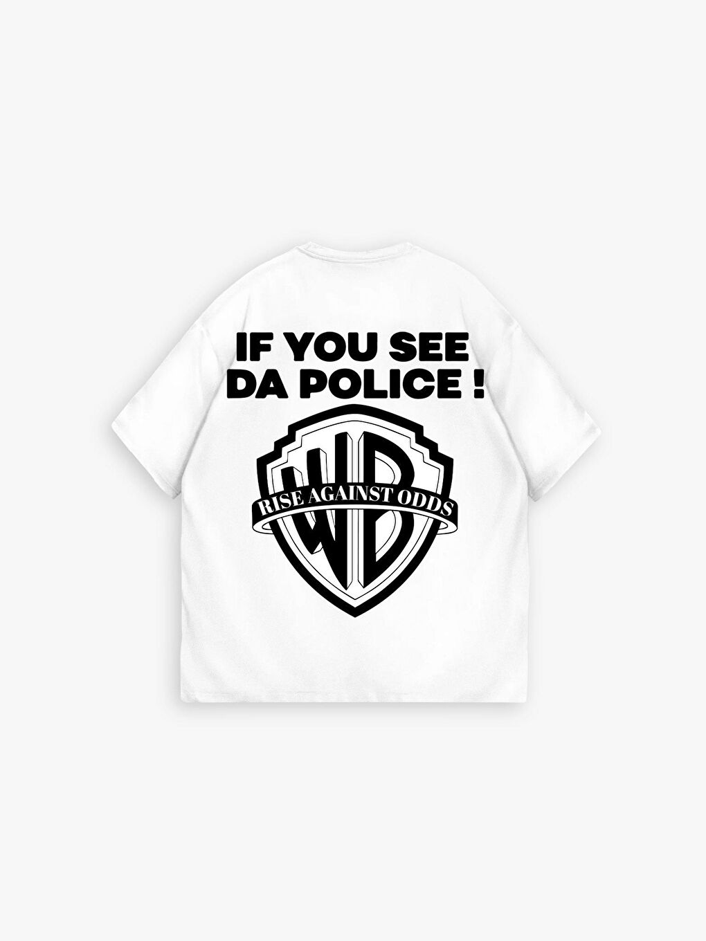Erkek Oversize 'Police!' Baskılı İki İplik Tişört Beyaz-1