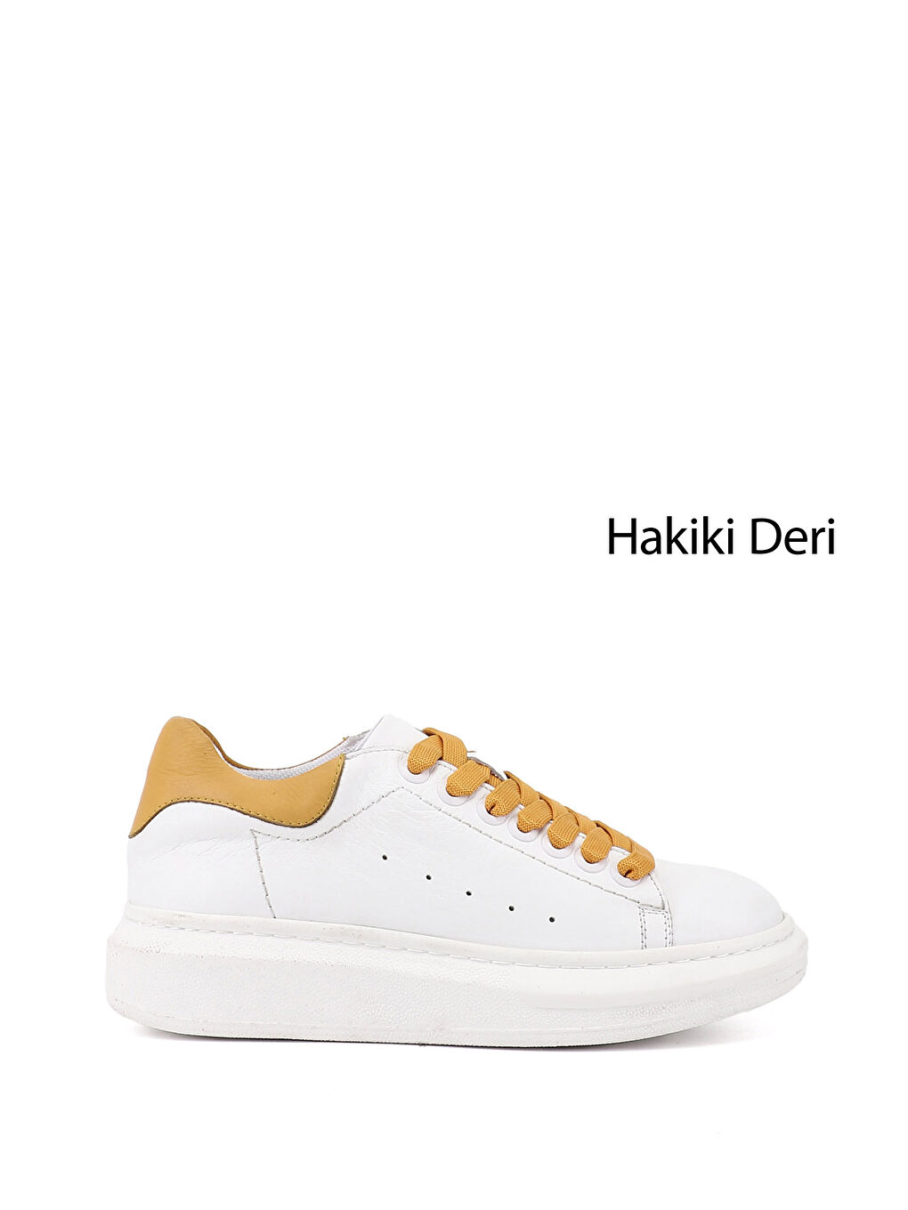 Beyaz Kadın BEYAZ-HARDAL Bağcıklı Dolgu Taban Hakiki Deri Sneaker