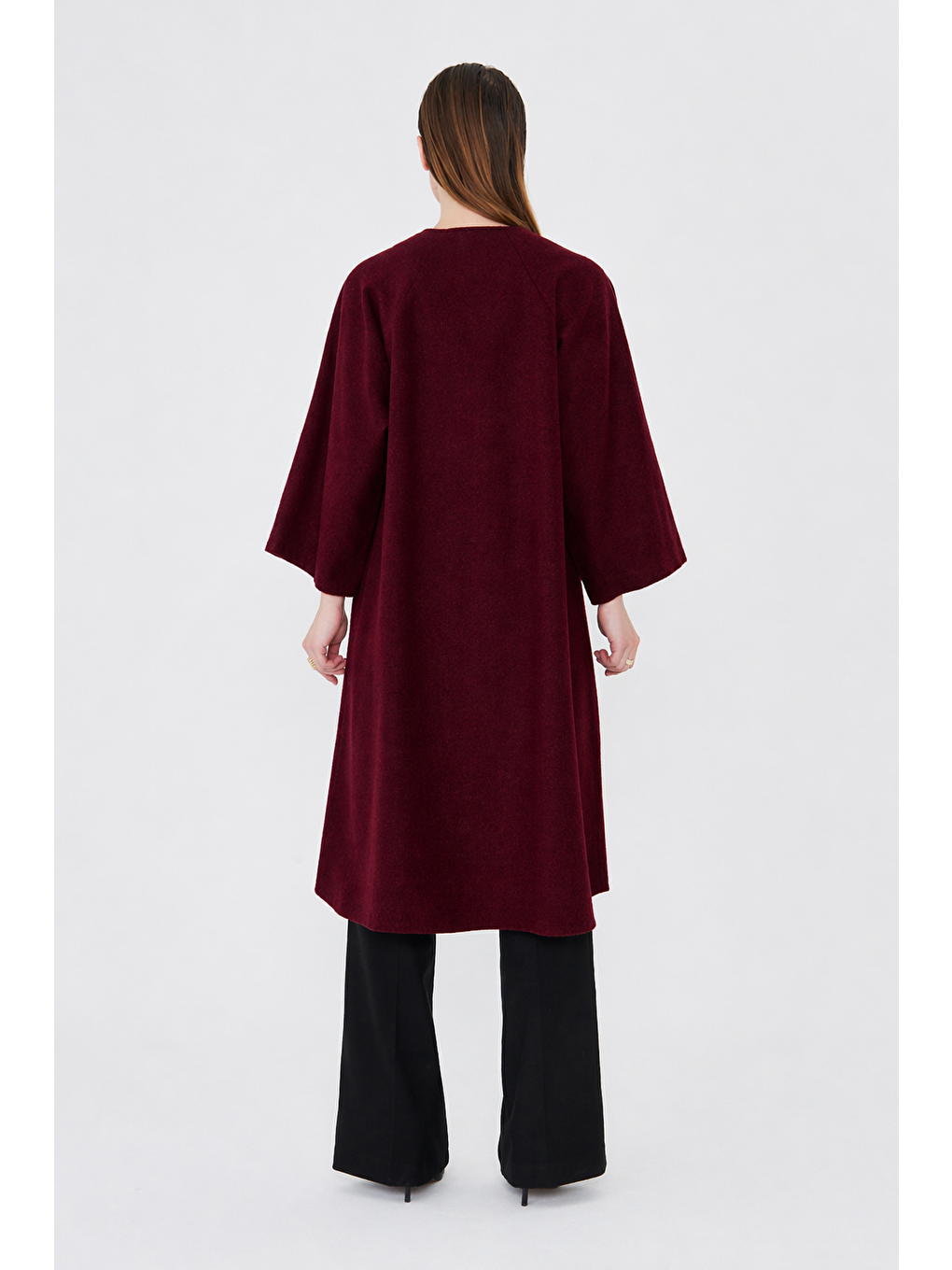 Kadın Trend Oversize Uzun Kol Bordo Kaşe Panço-6
