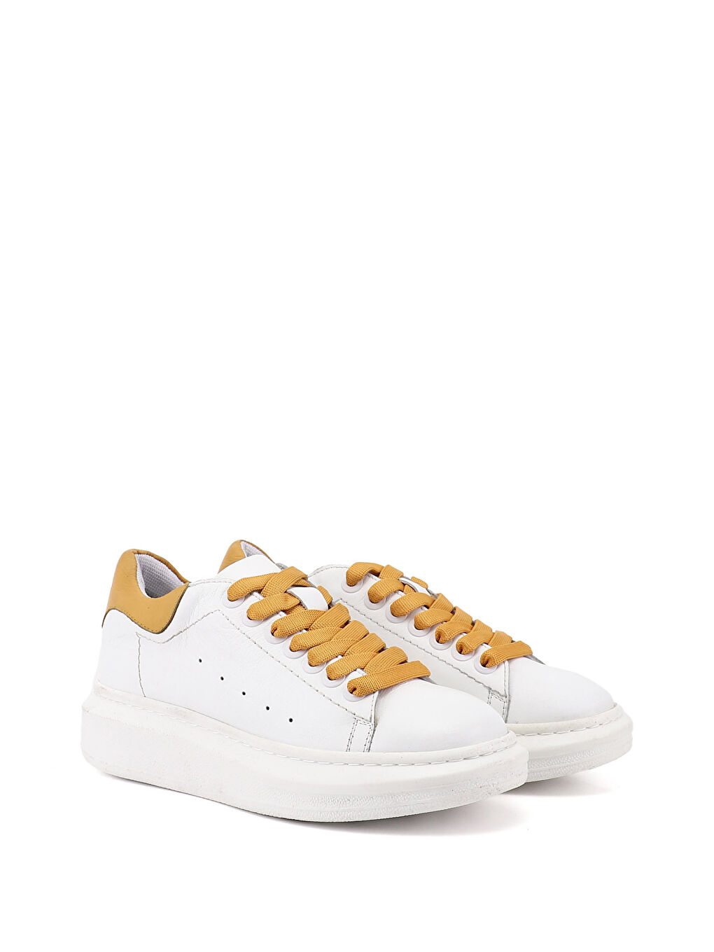 Beyaz Kadın BEYAZ-HARDAL Bağcıklı Dolgu Taban Hakiki Deri Sneaker-1