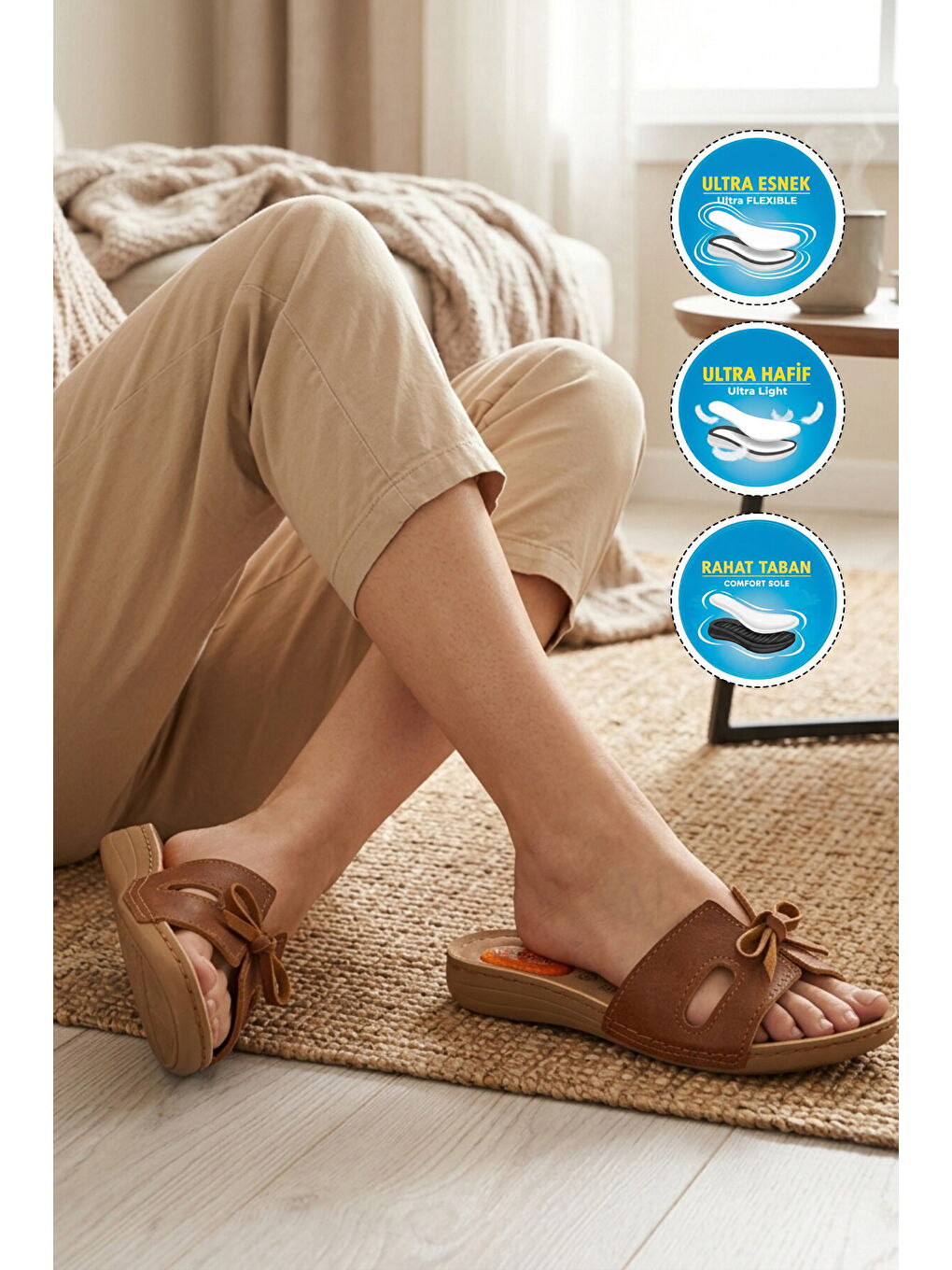 Kahverengi Taba Hafif Anatomik Jel Taban Kadın Terlik 11-367 Z-2