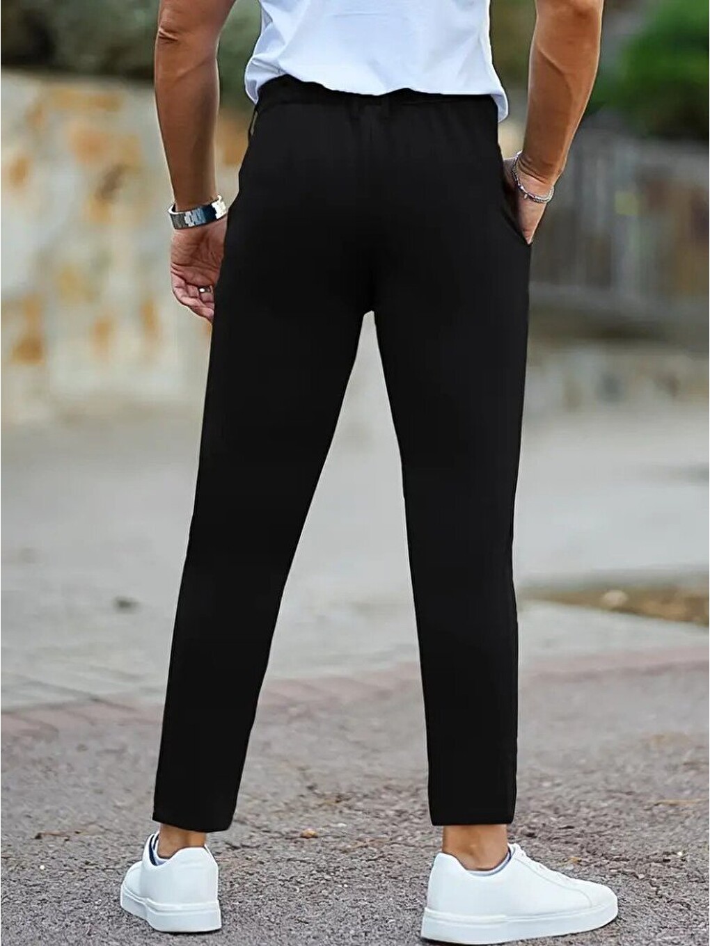 Siyah Erkek Cepli Slimfit Atlas Pantolon-1