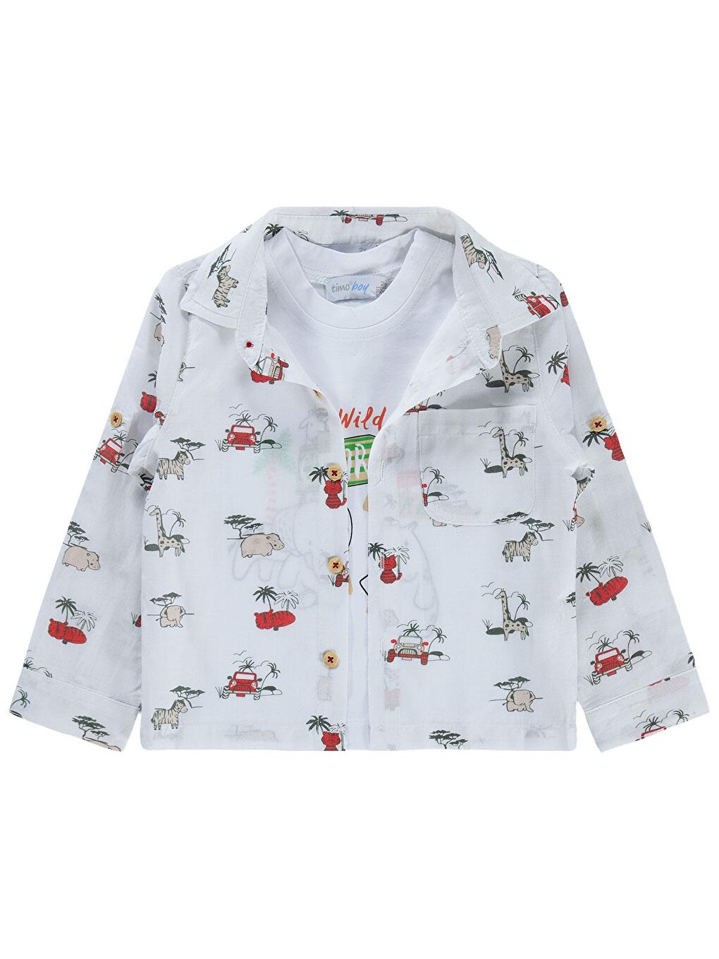 Erkek Hayvanlı Gömlek 2'Li Takım - Bej