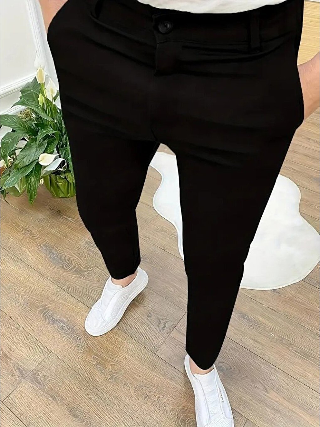 Siyah Erkek Cepli Slimfit Atlas Pantolon-2