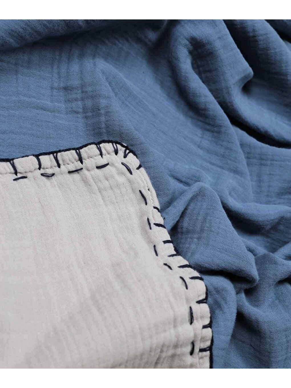 Müslin Çift Taraflı El İşili Bebek Battaniye (Yıkanmıştır) 100X100 Cm İndigo - Gri-3