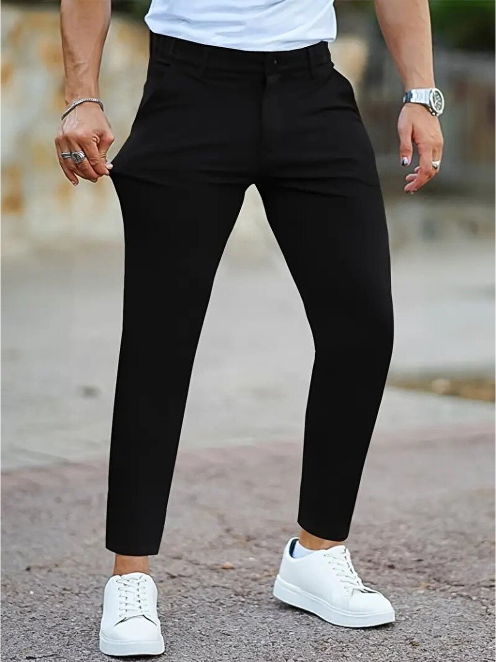Siyah Erkek Cepli Slimfit Atlas Pantolon-3