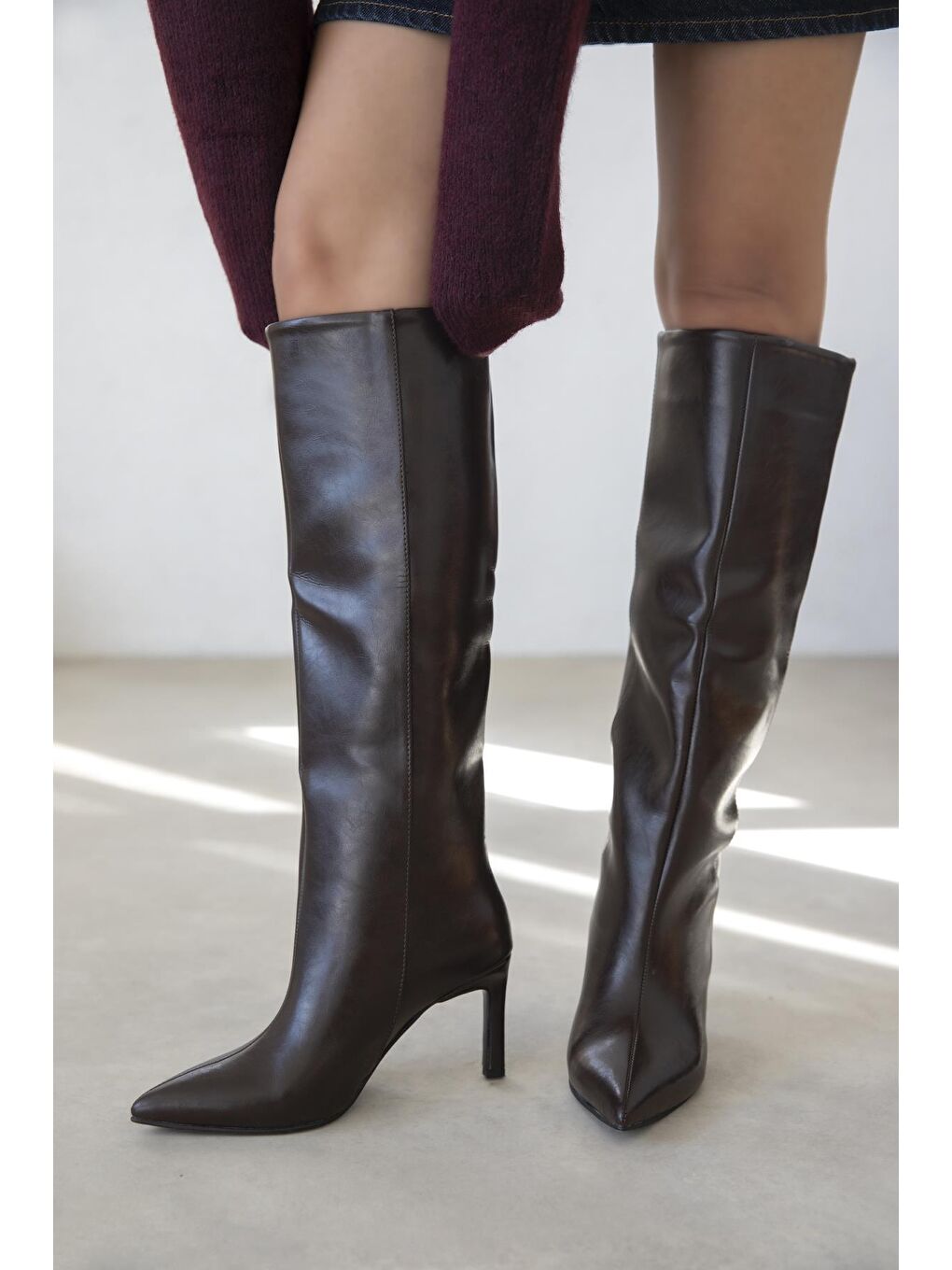 Kahverengi Judd Kadın Kırışık Deri Çizme Kahve