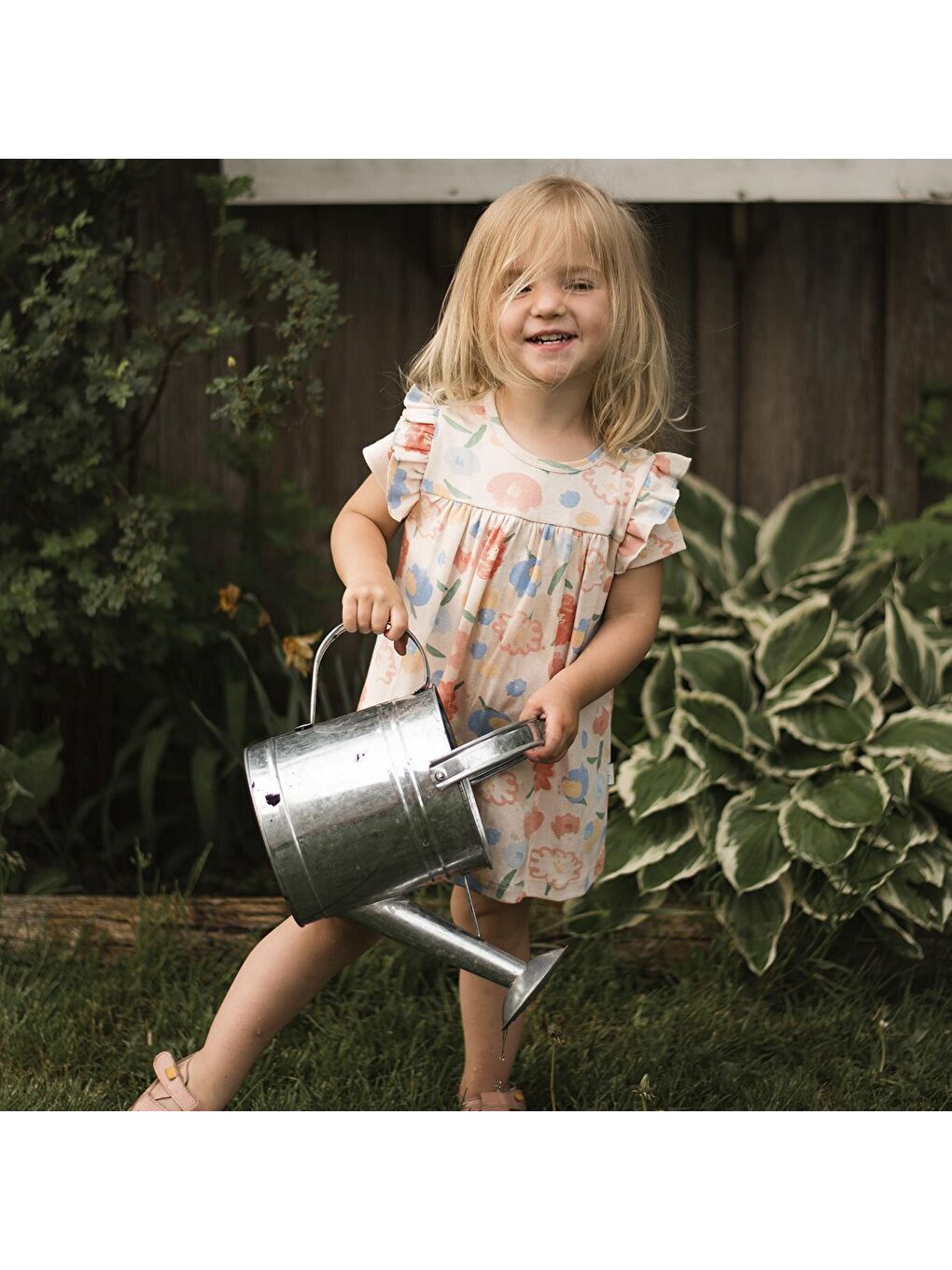 Pembe Çiçek Buketi Fırfırlı Elbise