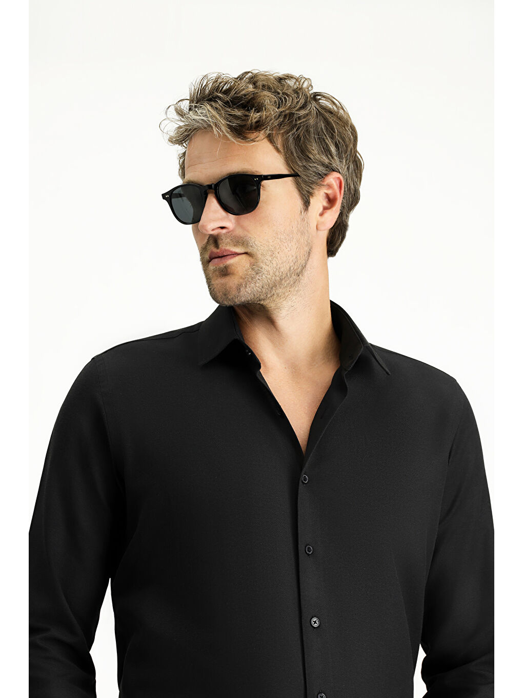 Siyah Uzun Kol Slim Fit Klasik Yaka Oxford Pamuklu Kolay Ütülenebilir Büyük Beden Gömlek-1