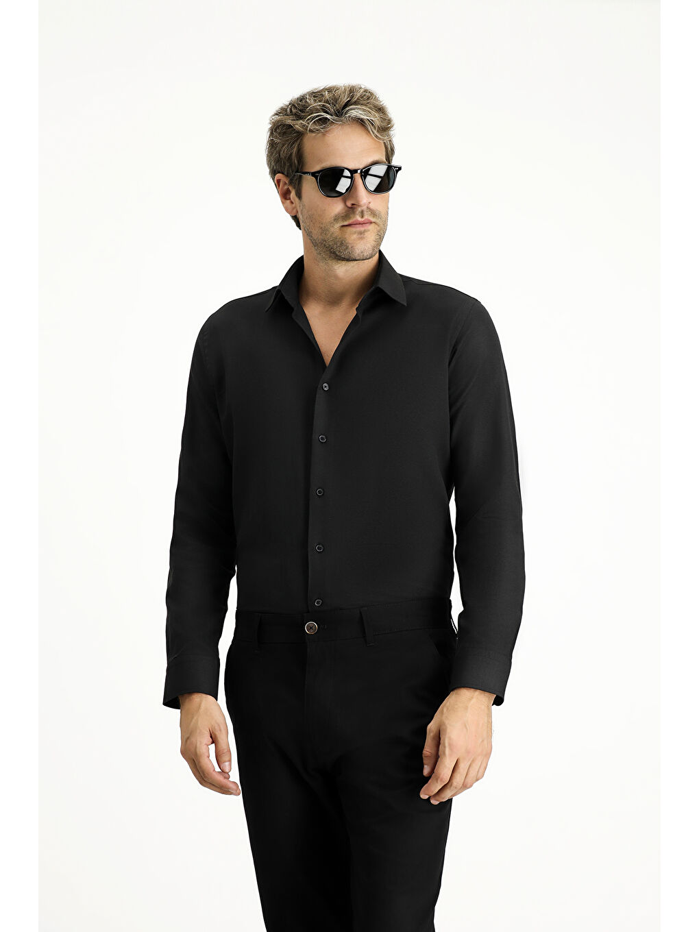 Siyah Uzun Kol Slim Fit Klasik Yaka Oxford Pamuklu Kolay Ütülenebilir Büyük Beden Gömlek