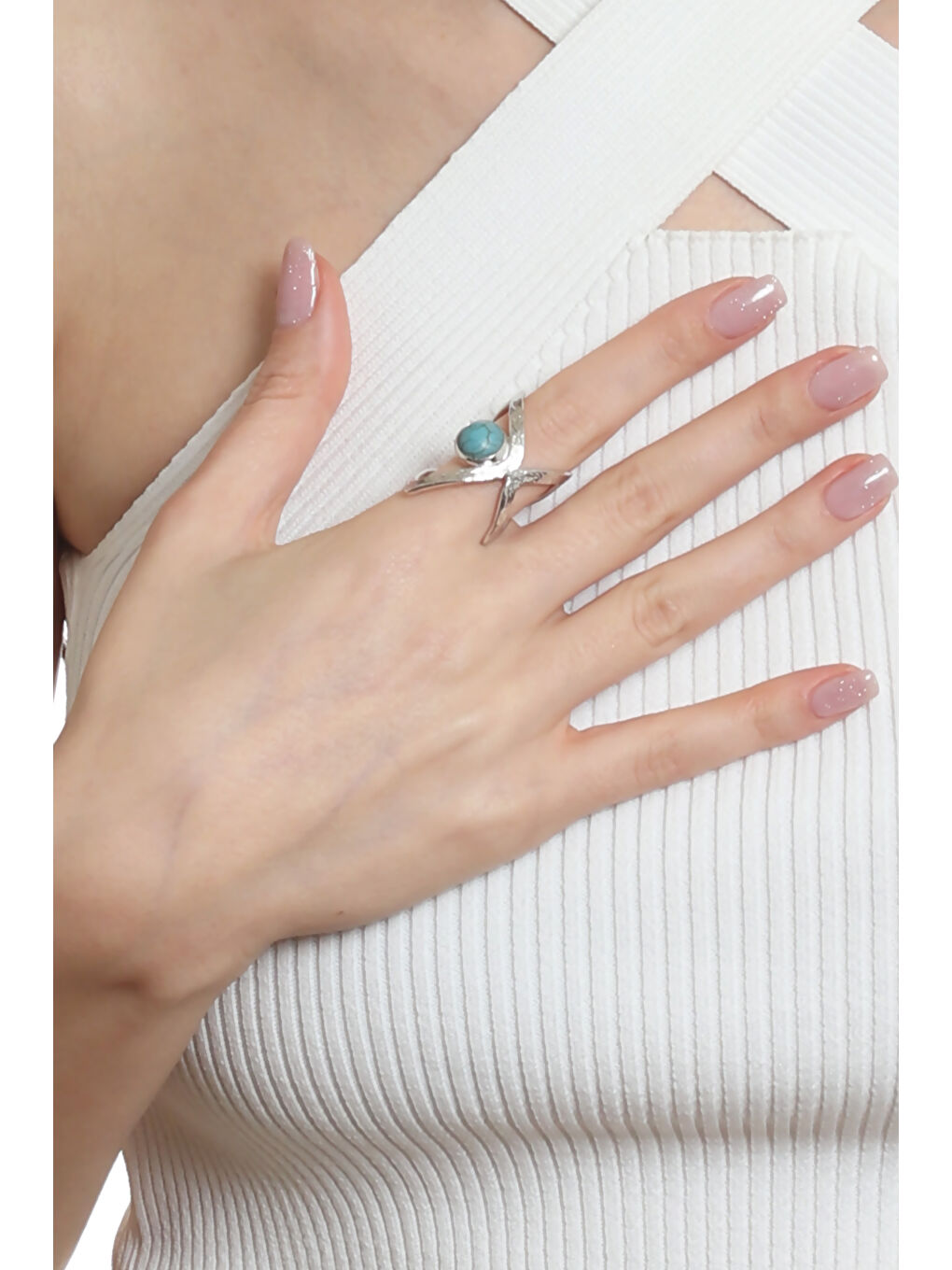 Gri Kadın Lak Gümüş Renk Kaplama Doğaltaşlı Ayarlanabilir El Yapımı Tasarım Yüzük-4