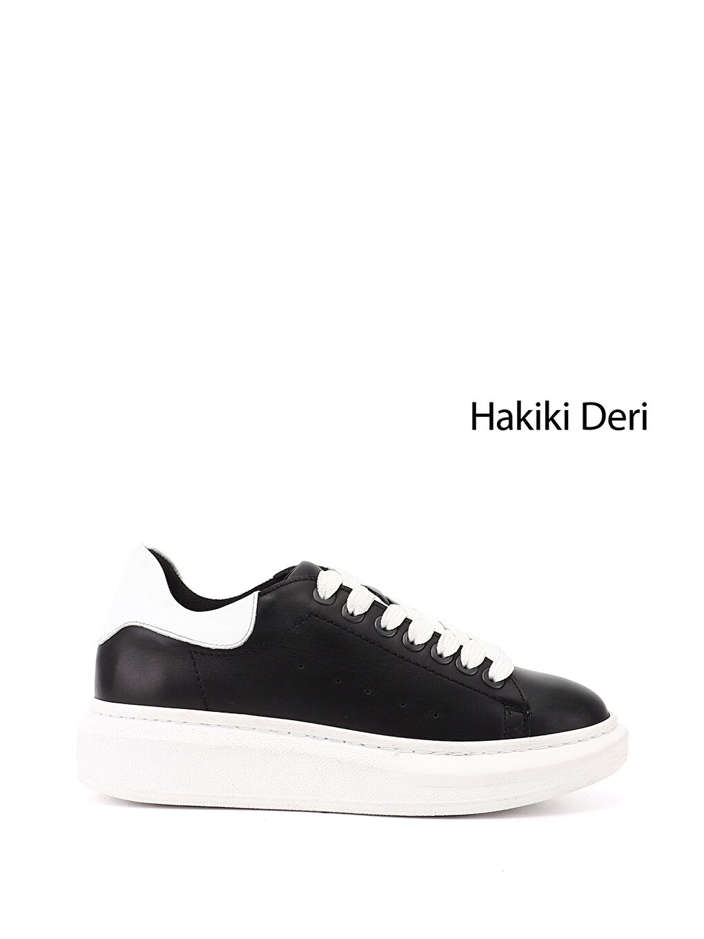 Siyah Kadın SİYAH-BEYAZ Bağcıklı Dolgu Taban Hakiki Deri Sneaker