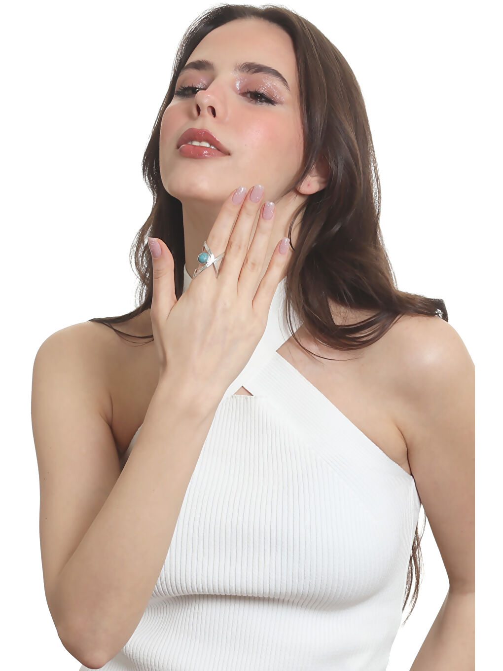 Gri Kadın Lak Gümüş Renk Kaplama Doğaltaşlı Ayarlanabilir El Yapımı Tasarım Yüzük-6