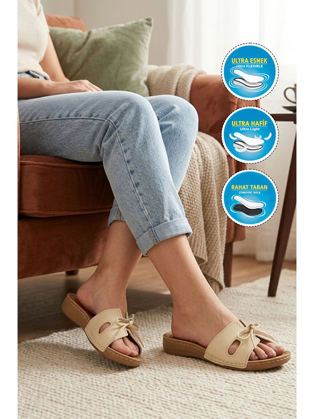 Bej Hafif Anatomik Kadın Terlik 11-113-2