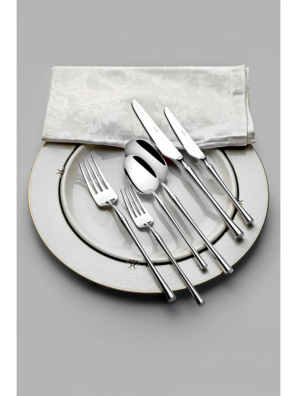 Gri Marbella Sade 12 Kişilik 84 Parça Kutulu Çatal Kaşık Bıçak Takımı