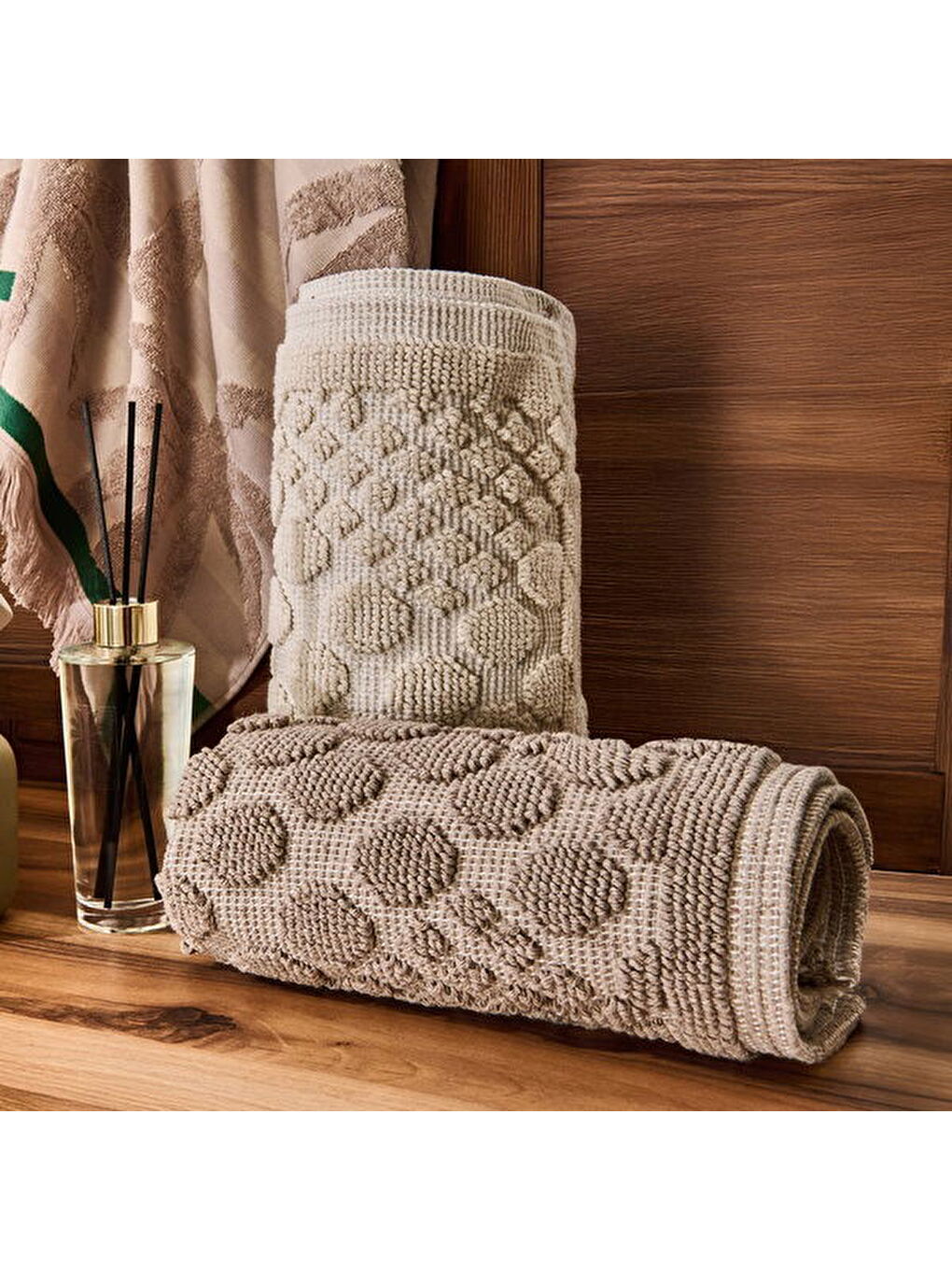 Soft Kağan 2'li Banyo Paspası - Bej - 60x100 cm + 50x60 cm-3