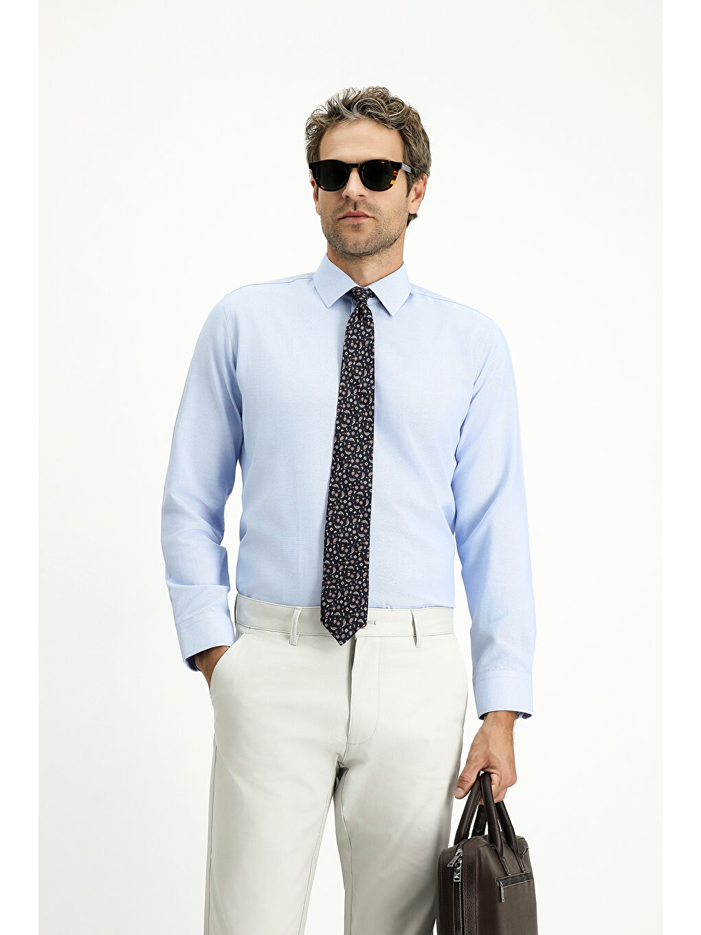 Mavi Uzun Kol Slim Fit Klasik Yaka Oxford Pamuklu Kolay Ütülenebilir Büyük Beden Gömlek