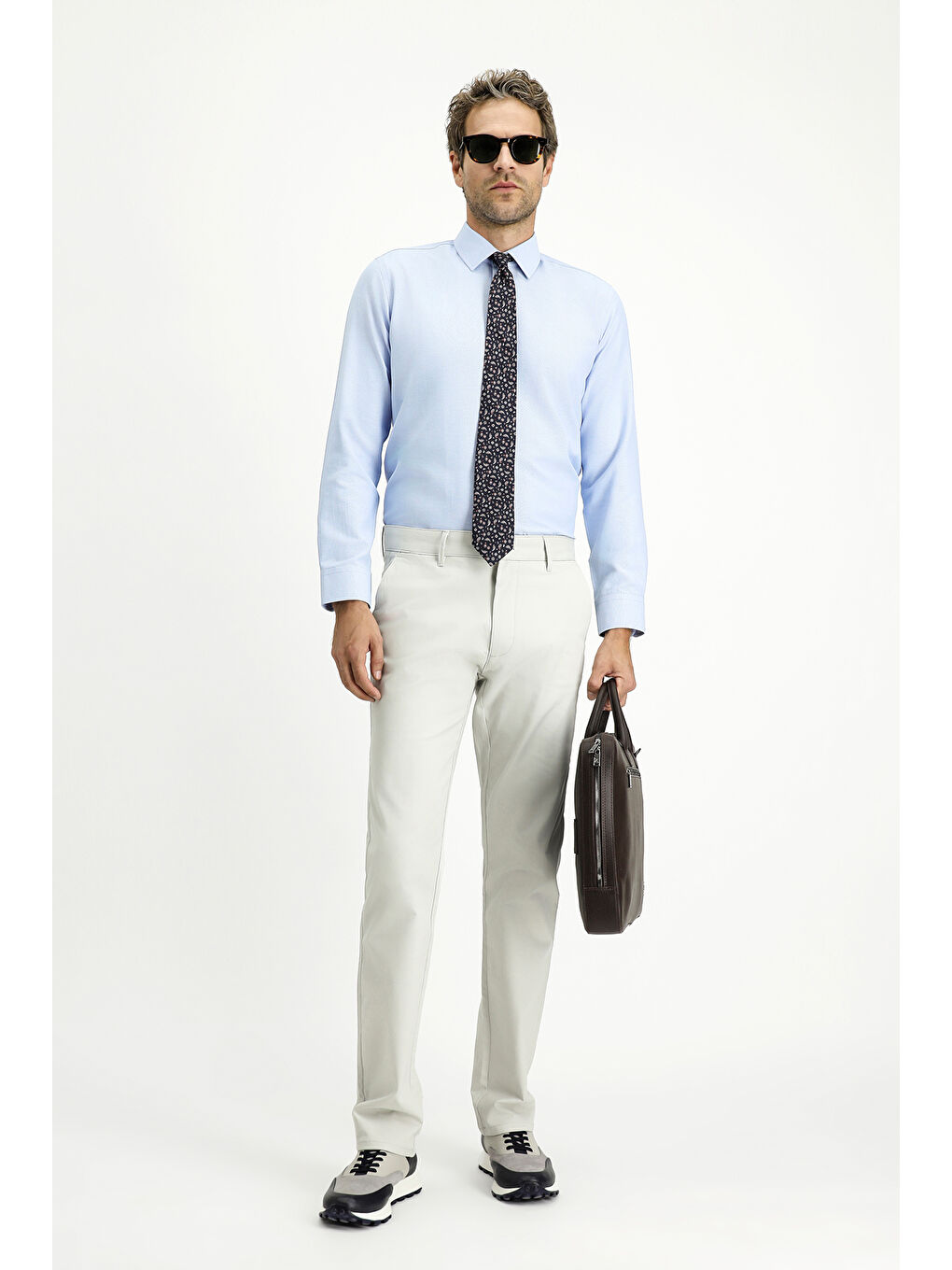 Mavi Uzun Kol Slim Fit Klasik Yaka Oxford Pamuklu Kolay Ütülenebilir Büyük Beden Gömlek-1