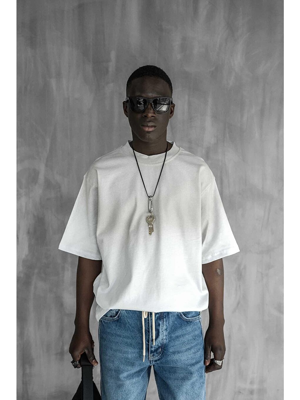 Erkek Oversize Yıkamalı Premium T-Shirt Beyaz-3