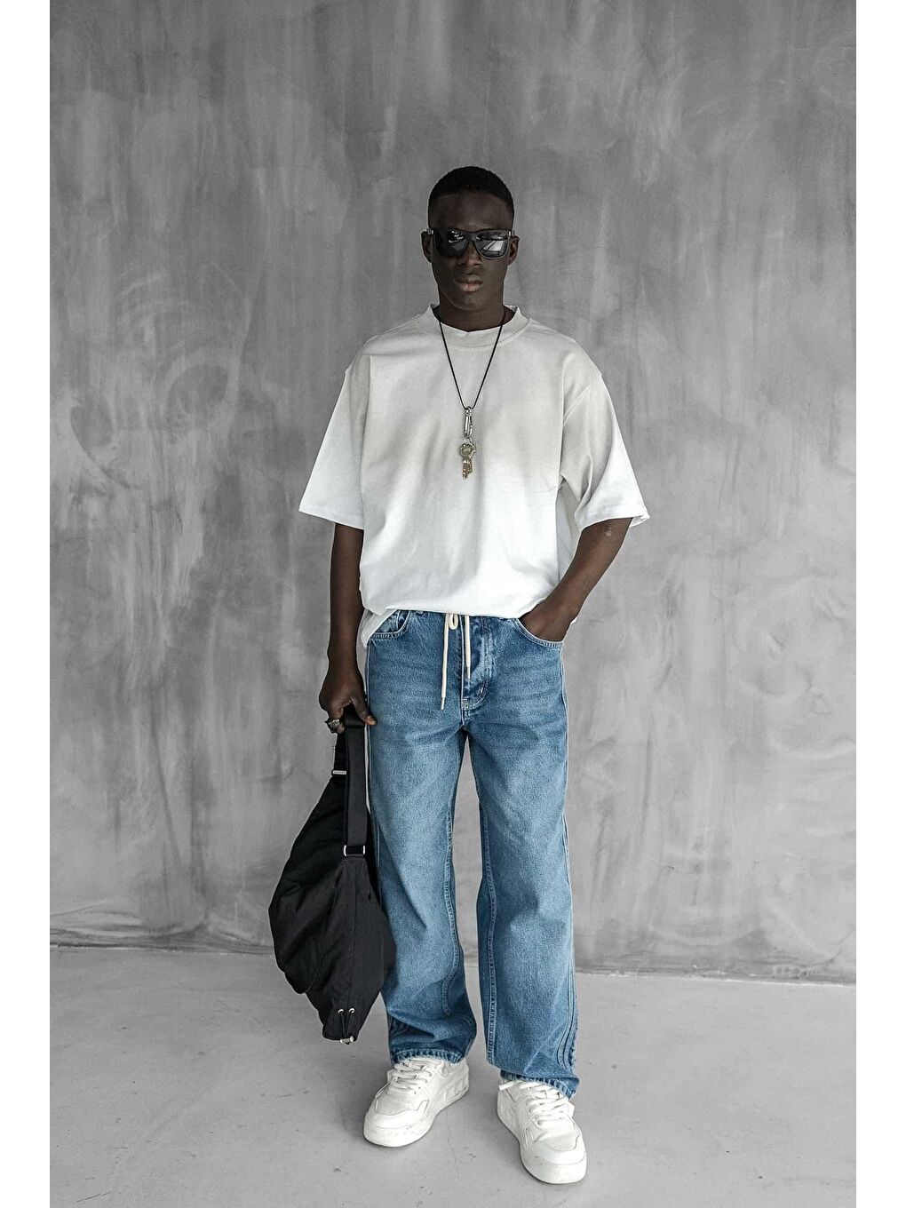 Erkek Oversize Yıkamalı Premium T-Shirt Beyaz-4