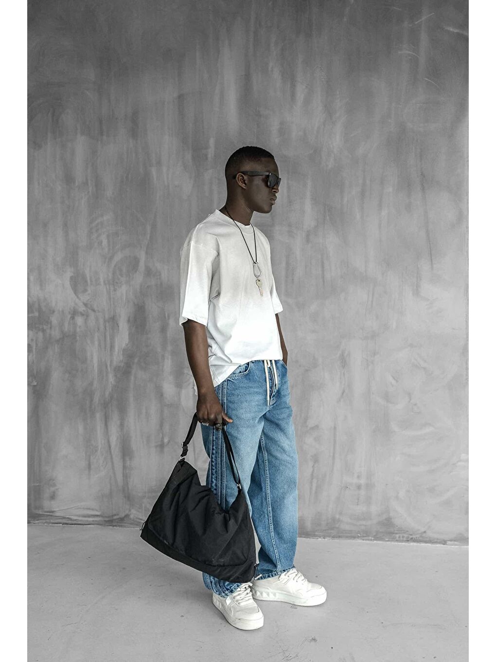 Erkek Oversize Yıkamalı Premium T-Shirt Beyaz-5