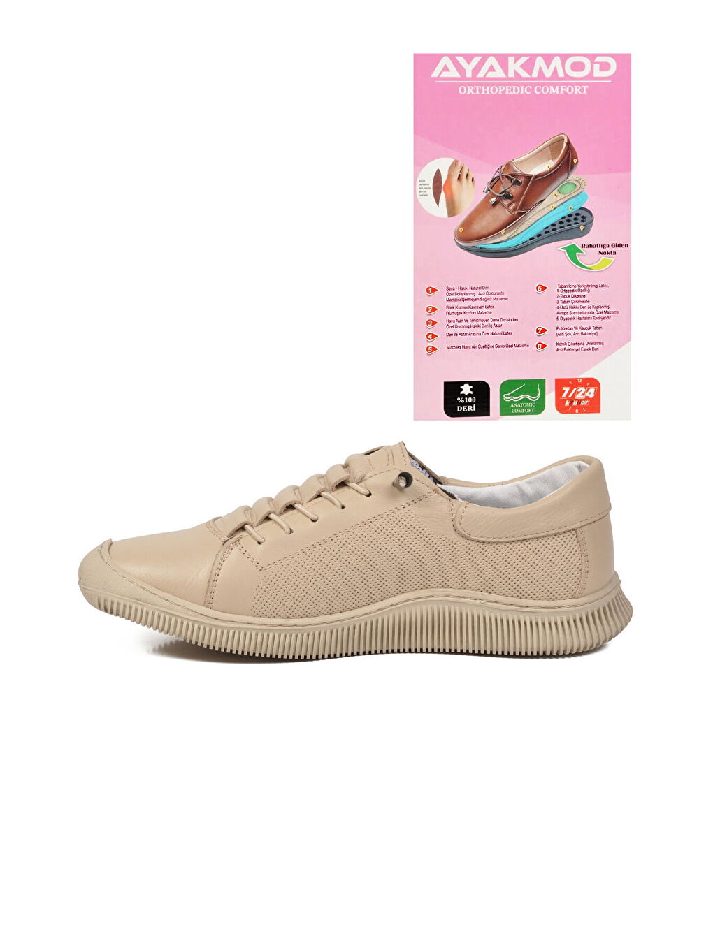 Bej Hakiki Deri Ortopedik Kadın Casual Ayakkabı 5605 Z-3
