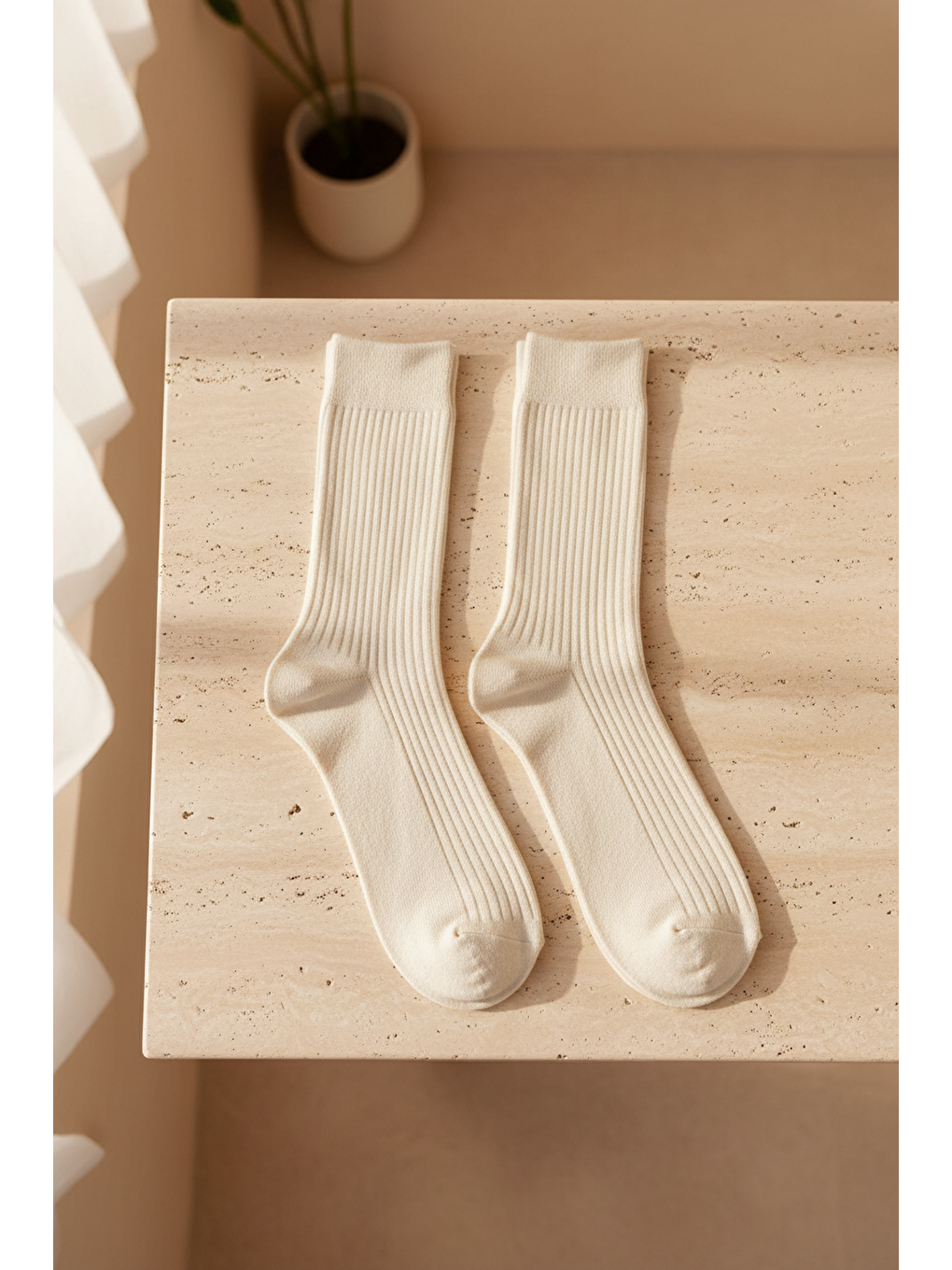 Unisex Basic Bej Soket Çorap-3