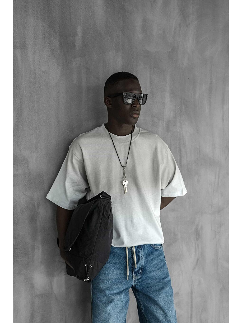 Erkek Oversize Yıkamalı Premium T-Shirt Beyaz-7