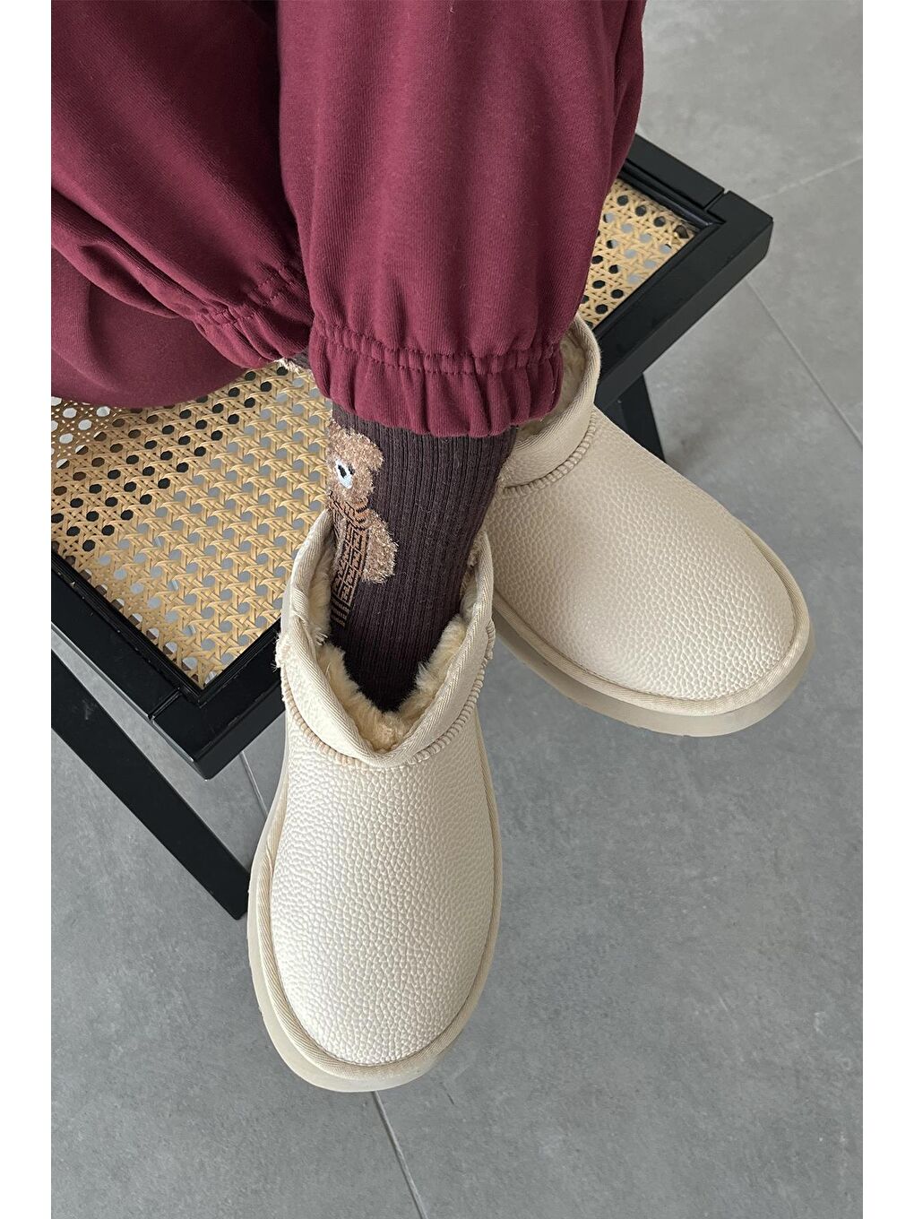 Tommo Kadın  İçi Tüylü Kalın Taban  Deri  Yarım  Bot Bej