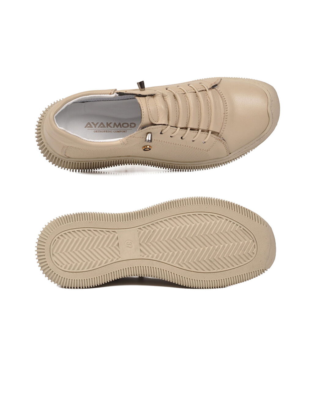 Bej Hakiki Deri Ortopedik Kadın Casual Ayakkabı 5605 Z-4