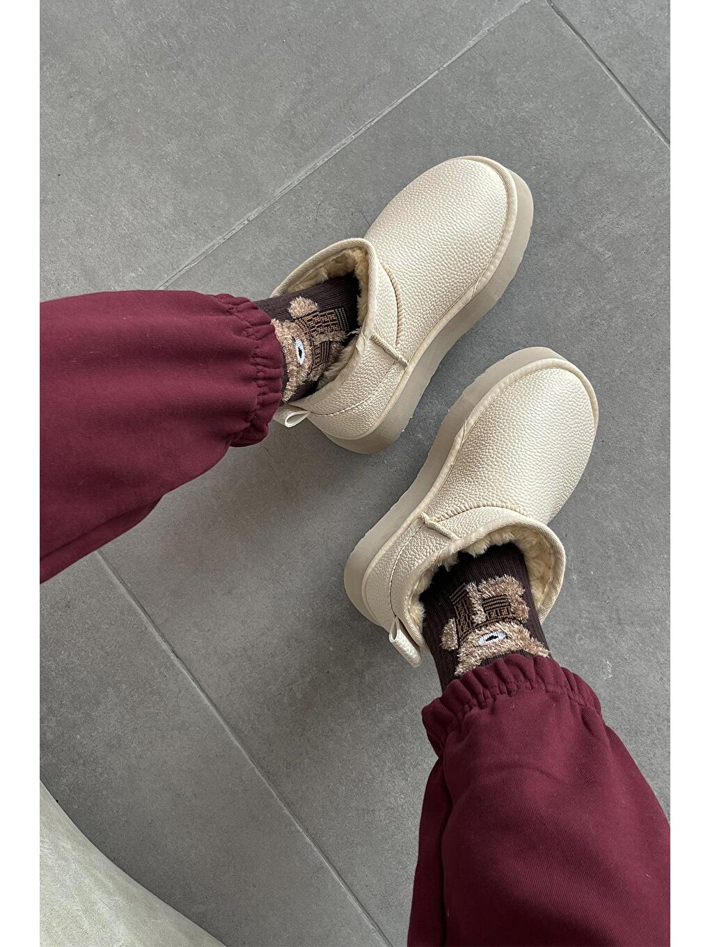 Tommo Kadın  İçi Tüylü Kalın Taban  Deri  Yarım  Bot Bej-1