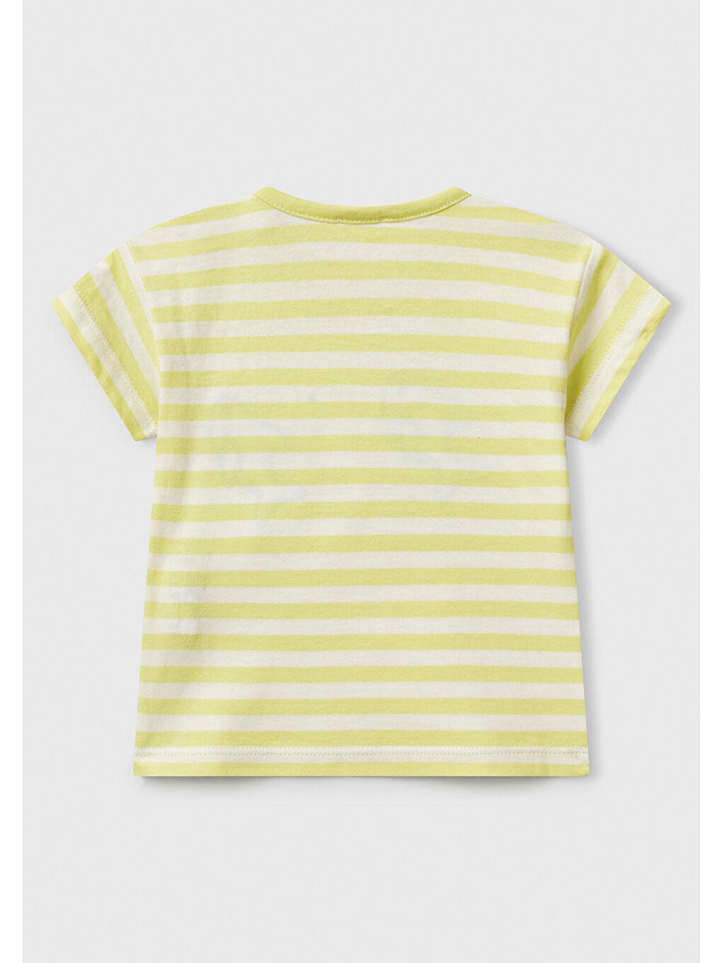 Bebek Sarı Çizgili Önü Baskılı Omzu Logo Düğmeli T-Shirt-1