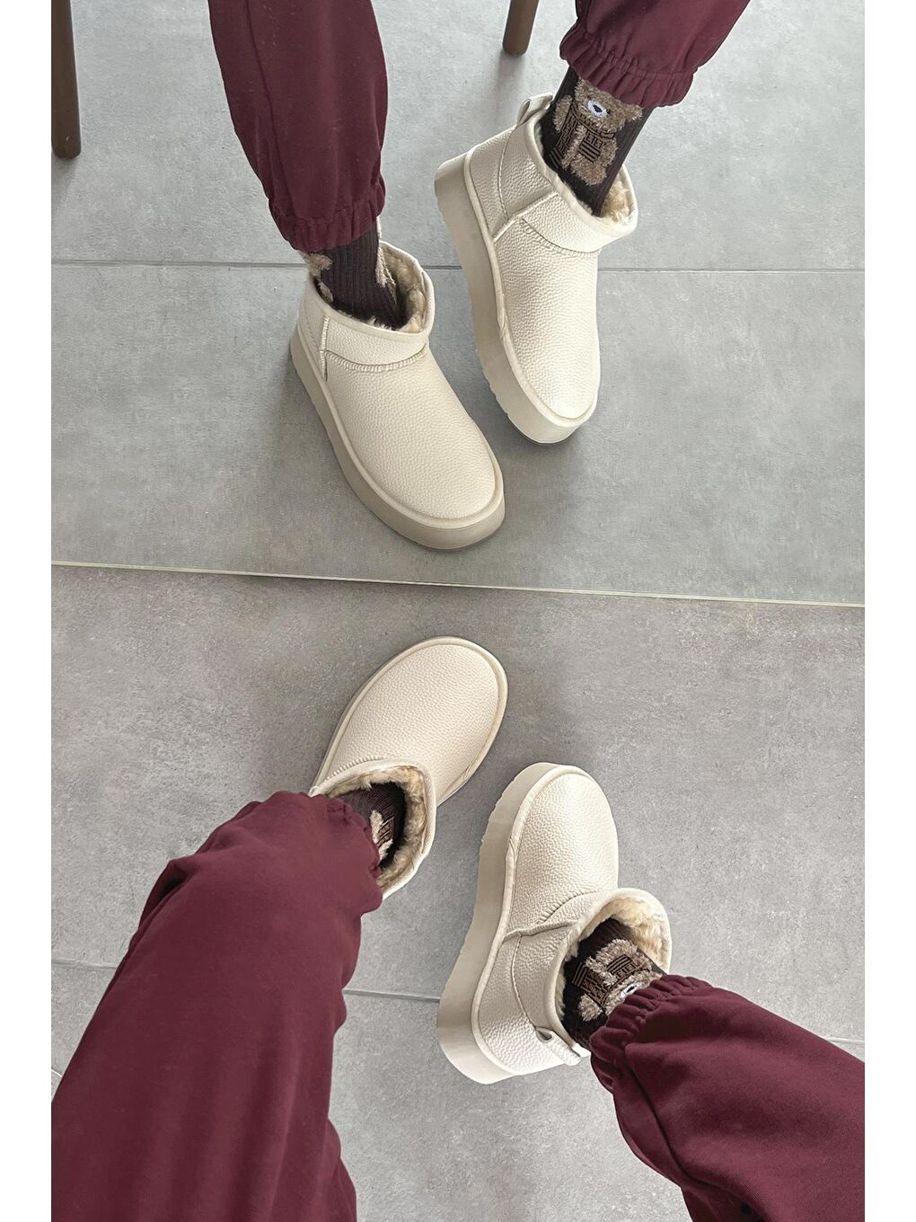 Tommo Kadın  İçi Tüylü Kalın Taban  Deri  Yarım  Bot Bej-2