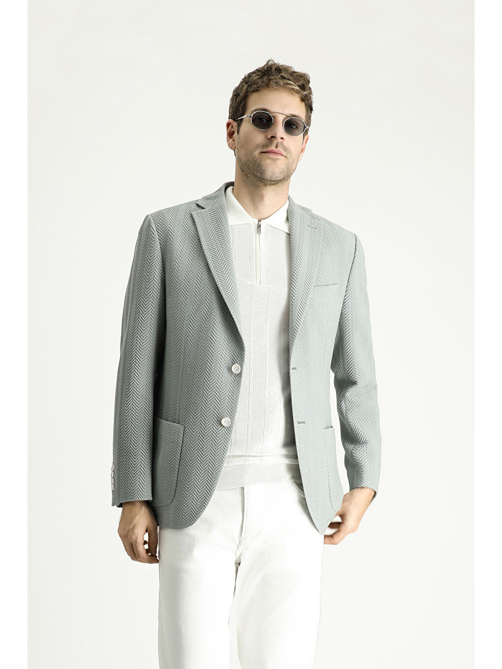 Turkuaz Slim Fit Dar Kesim Desenli Spor Ceket