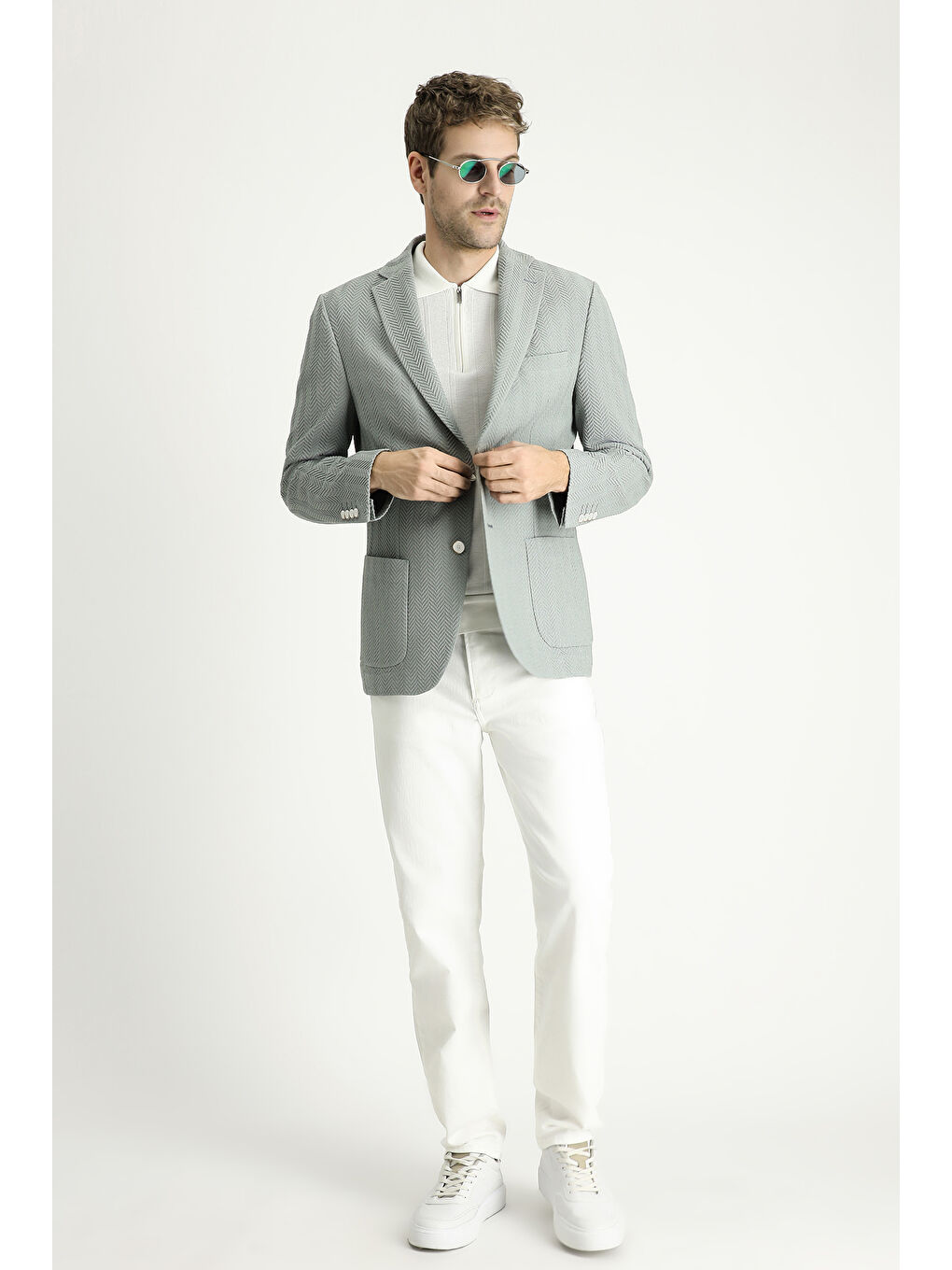 Turkuaz Slim Fit Dar Kesim Desenli Spor Ceket-1