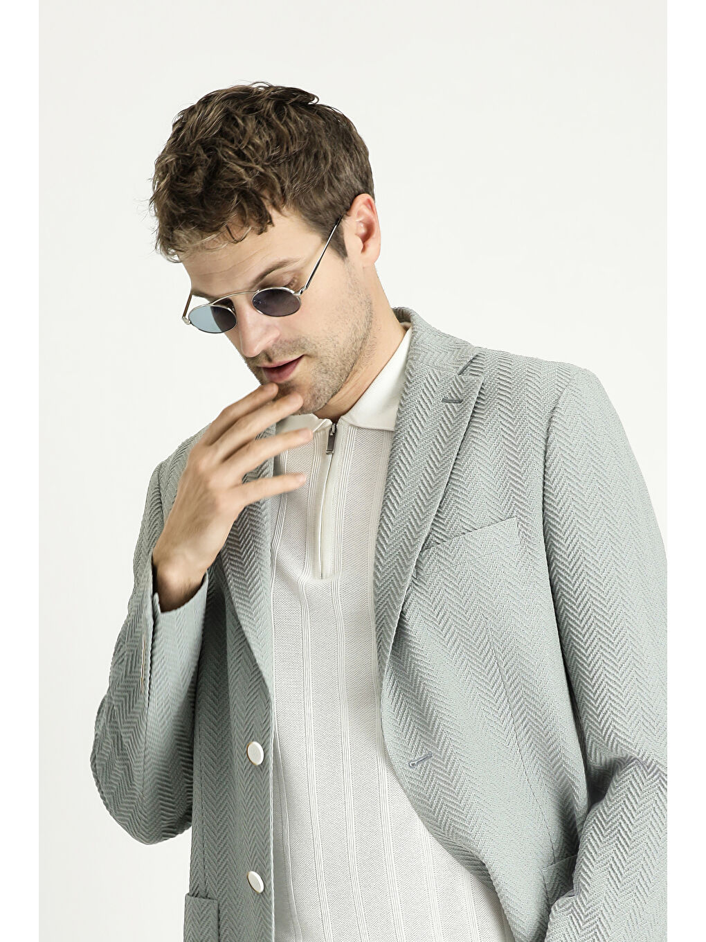 Turkuaz Slim Fit Dar Kesim Desenli Spor Ceket-2