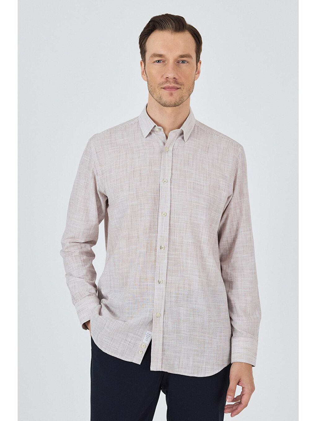 Kahverengi Uzun Kol Cepsiz Pamuk Casual Comfort Fit %100 Pamuk Gömlek 1004250127