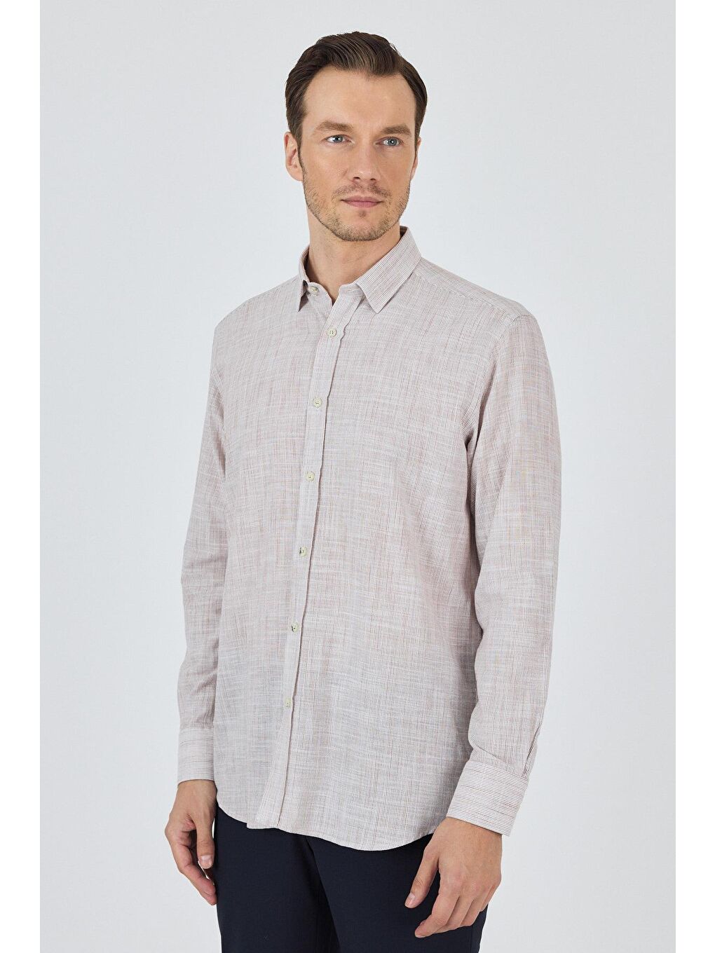 Kahverengi Uzun Kol Cepsiz Pamuk Casual Comfort Fit %100 Pamuk Gömlek 1004250127-1