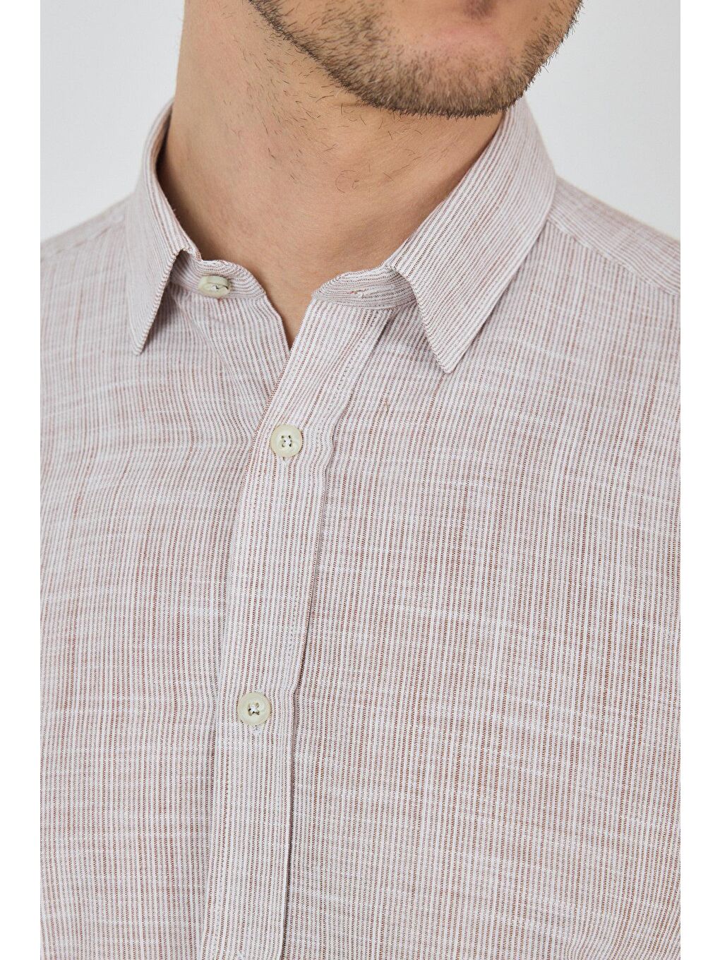 Kahverengi Uzun Kol Cepsiz Pamuk Casual Comfort Fit %100 Pamuk Gömlek 1004250127-3