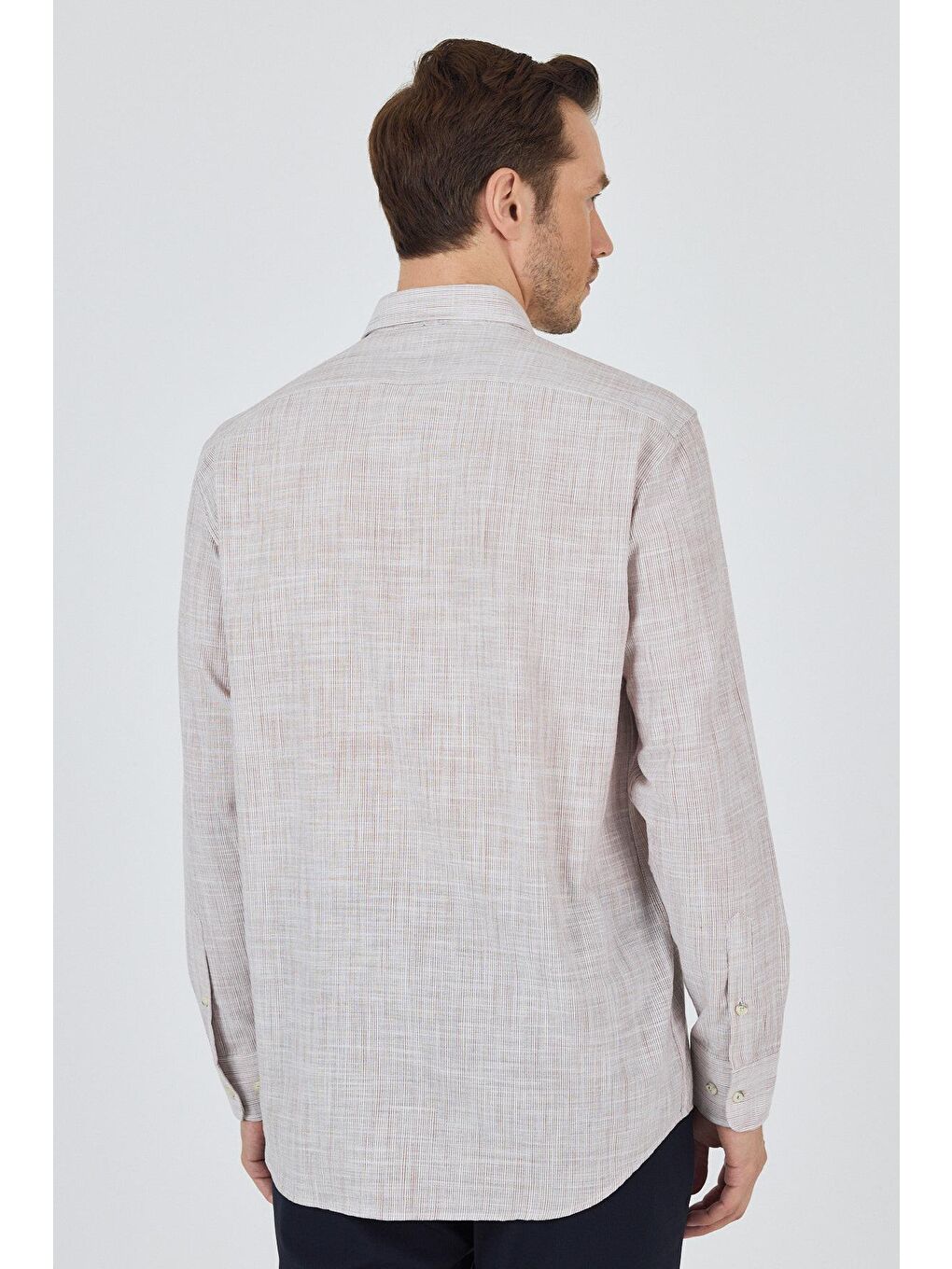 Kahverengi Uzun Kol Cepsiz Pamuk Casual Comfort Fit %100 Pamuk Gömlek 1004250127-4