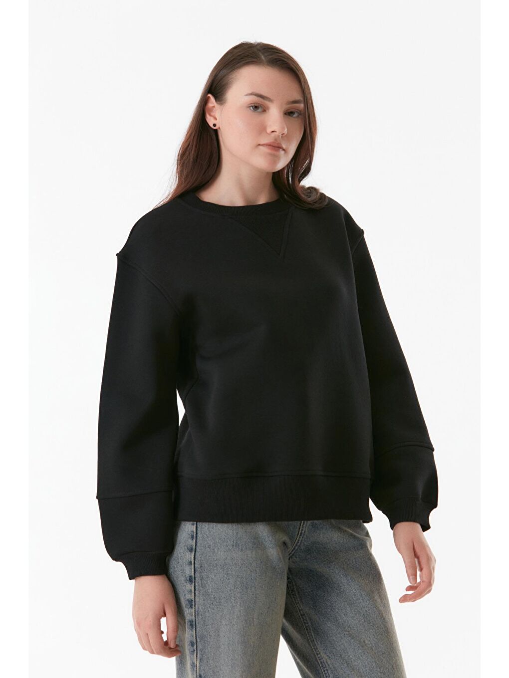 Fullamoda Siyah Basic Beli Lastikli Sweatshirt