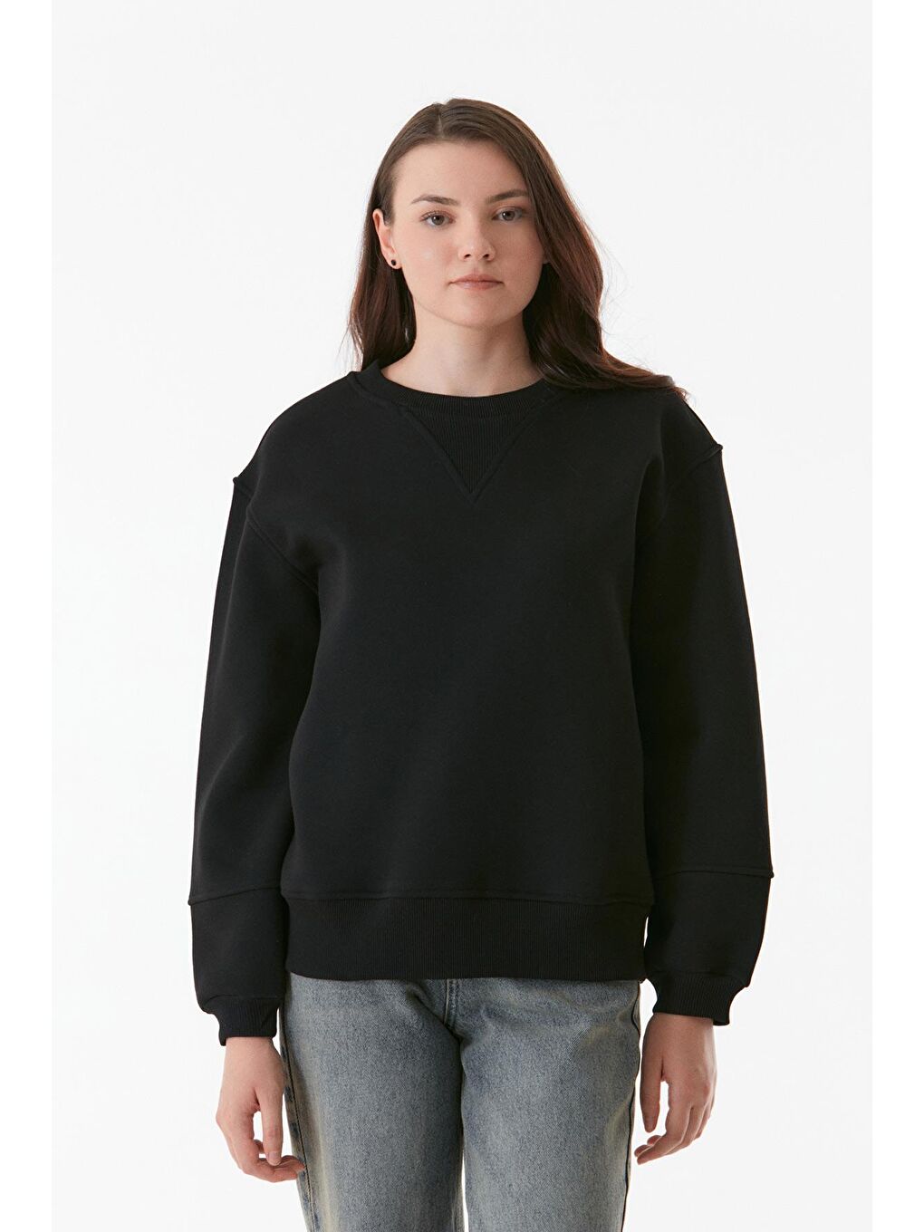 Fullamoda Siyah Basic Beli Lastikli Sweatshirt - 1