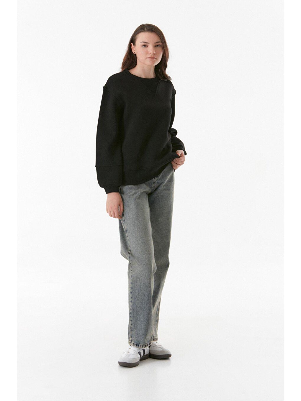 Fullamoda Siyah Basic Beli Lastikli Sweatshirt - 2